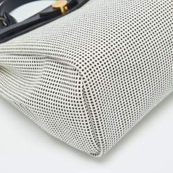 Pre Owned Hermès Ecru Blanc Noir/Bleu Indigo Vache Hunter/Toile Quadrille Viking Leather Herbag Zip Retourne 31 Bag