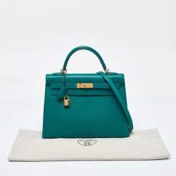 Pre Owned Hermes Malachite Epsom Leather Gold Finish Kelly Sellier 32 Bag
