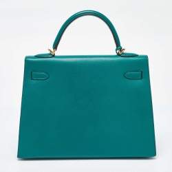Pre Owned Hermes Malachite Epsom Leather Gold Finish Kelly Sellier 32 Bag