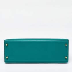 Pre Owned Hermes Malachite Epsom Leather Gold Finish Kelly Sellier 32 Bag