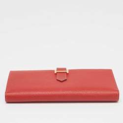 Hermes Rouge Vif Epsom Leather Bearn Gusset Wallet