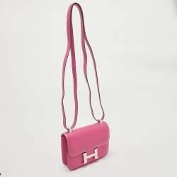 Hermès Rose Tyrien Epsom Leather Palladium Finish Constance Micro Bag