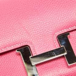 Hermès Rose Tyrien Epsom Leather Palladium Finish Constance Micro Bag