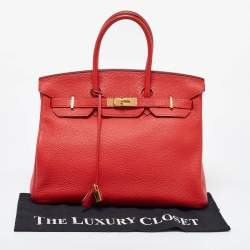 Hermes Rouge Casaque Togo Leather Gold Finish Birkin 35 Bag