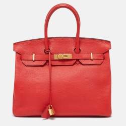 Hermes Rouge Casaque Togo Leather Gold Finish Birkin 35 Bag