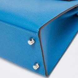 Hermes Bleu Izmir Epsom Leather Palladium Finish Kelly Sellier 25 Bag