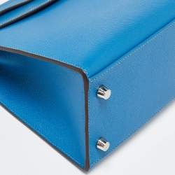 Hermes Bleu Izmir Epsom Leather Palladium Finish Kelly Sellier 25 Bag