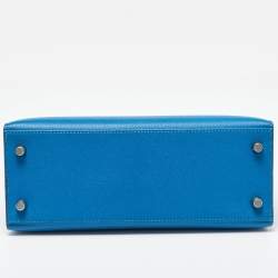 Hermes Bleu Izmir Epsom Leather Palladium Finish Kelly Sellier 25 Bag
