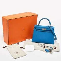 Hermes Bleu Izmir Epsom Leather Palladium Finish Kelly Sellier 25 Bag