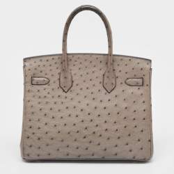Pre Owned Hermes Mousse Ostrich Palladium Finish Birkin 30 Bag