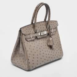 Pre Owned Hermes Mousse Ostrich Palladium Finish Birkin 30 Bag