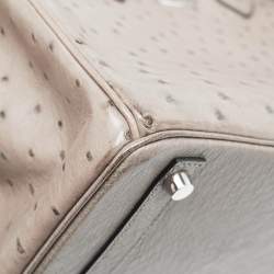 Pre Owned Hermes Mousse Ostrich Palladium Finish Birkin 30 Bag