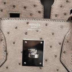 Pre Owned Hermes Mousse Ostrich Palladium Finish Birkin 30 Bag