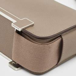 Pre Owned Hermès Etoupe Chevre Mysore Leather Palladium Finish Geta Bag