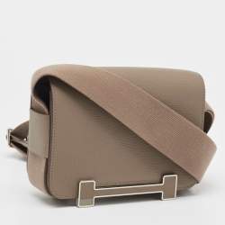 Pre Owned Hermès Etoupe Chevre Mysore Leather Palladium Finish Geta Bag