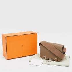 Pre Owned Hermès Etoupe Chevre Mysore Leather Palladium Finish Geta Bag