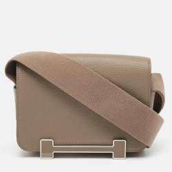 Pre Owned Hermès Etoupe Chevre Mysore Leather Palladium Finish Geta Bag