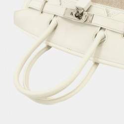 Hermes Ash White Natural Swift Toile K Engraved Silver Hardware Birkin 30 Handbag