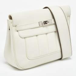 Pre Owned Hermes White Evercolor Leather Palladium Finish Berline 28 Bag