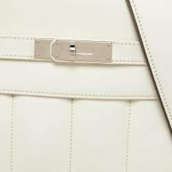 Pre Owned Hermes White Evercolor Leather Palladium Finish Berline 28 Bag