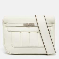 Pre Owned Hermes White Evercolor Leather Palladium Finish Berline 28 Bag