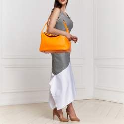 Hermes Orange Swift Leather Palladium Finish Lindy 34 Bag