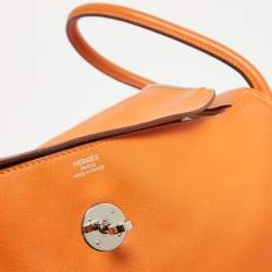 Hermes Orange Swift Leather Palladium Finish Lindy 34 Bag