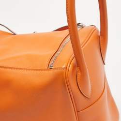 Hermes Orange Swift Leather Palladium Finish Lindy 34 Bag