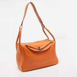 Hermes Orange Swift Leather Palladium Finish Lindy 34 Bag