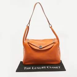 Hermes Orange Swift Leather Palladium Finish Lindy 34 Bag