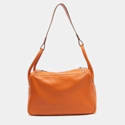 Hermes Orange Swift Leather Palladium Finish Lindy 34 Bag
