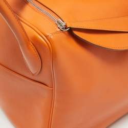 Hermes Orange Swift Leather Palladium Finish Lindy 34 Bag
