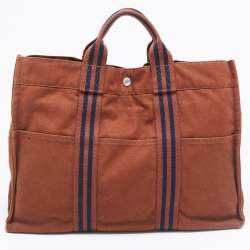 Pre Owned Hermes Brown Canvas Fourre Tout Tote