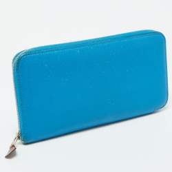 Hermes Blue Izmir Epsom Leather Silk'In Classique Long Wallet