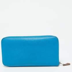 Hermes Blue Izmir Epsom Leather Silk'In Classique Long Wallet