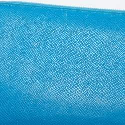 Hermes Blue Izmir Epsom Leather Silk'In Classique Long Wallet