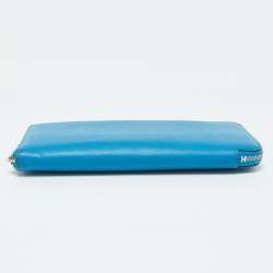 Hermes Blue Izmir Epsom Leather Silk'In Classique Long Wallet