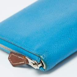 Hermes Blue Izmir Epsom Leather Silk'In Classique Long Wallet