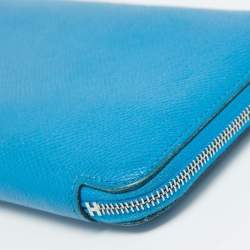 Hermes Blue Izmir Epsom Leather Silk'In Classique Long Wallet