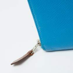 Hermes Blue Izmir Epsom Leather Silk'In Classique Long Wallet