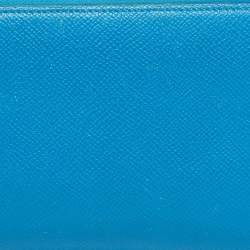 Hermes Blue Izmir Epsom Leather Silk'In Classique Long Wallet