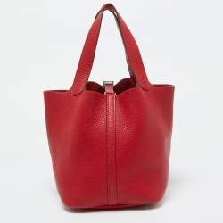 Hermes Rouge Garance Taurillon Clemence Leather Picotin Lock 22 Bag