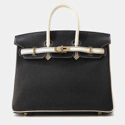 Hermes Black/Craie Special Order Togo Leather Birkin Size 25 Satchel Bag