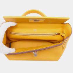 Hermes Van Quatre Jaune Ambre Taurillon Clemence Swift Leather 29 Top Handle Bag