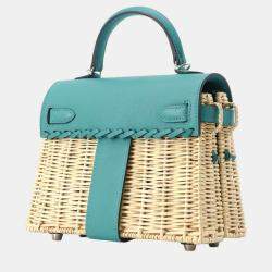 Hermes Vert Verone Swift Leather Wicker Picnic Mini Kelly 20 Top Handle Bags