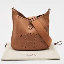Pre Owned Hermes Gold Taurillon Clemence Leather Evelyne III PM Bag