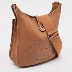 Pre Owned Hermes Gold Taurillon Clemence Leather Evelyne III PM Bag