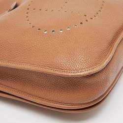 Pre Owned Hermes Gold Taurillon Clemence Leather Evelyne III PM Bag