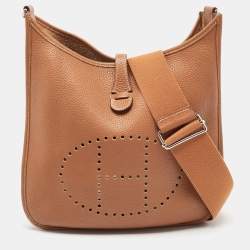 Pre Owned Hermes Gold Taurillon Clemence Leather Evelyne III PM Bag