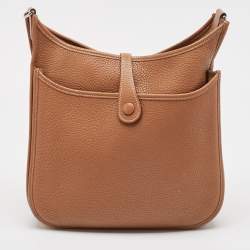 Pre Owned Hermes Gold Taurillon Clemence Leather Evelyne III PM Bag
